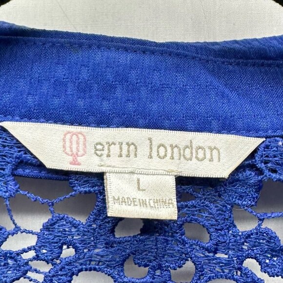Merin London Jacket Womens Size L Lace Trim Textured Trucker Button Front Blue - Picture 7 of 11